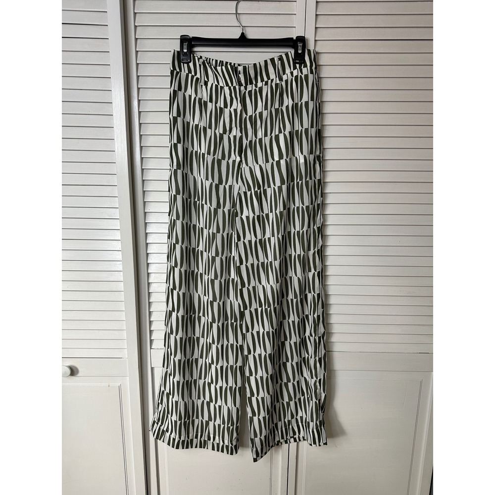 Dynamite Women's M White Green Printed Wide Leg Pants Abstract Palazzo